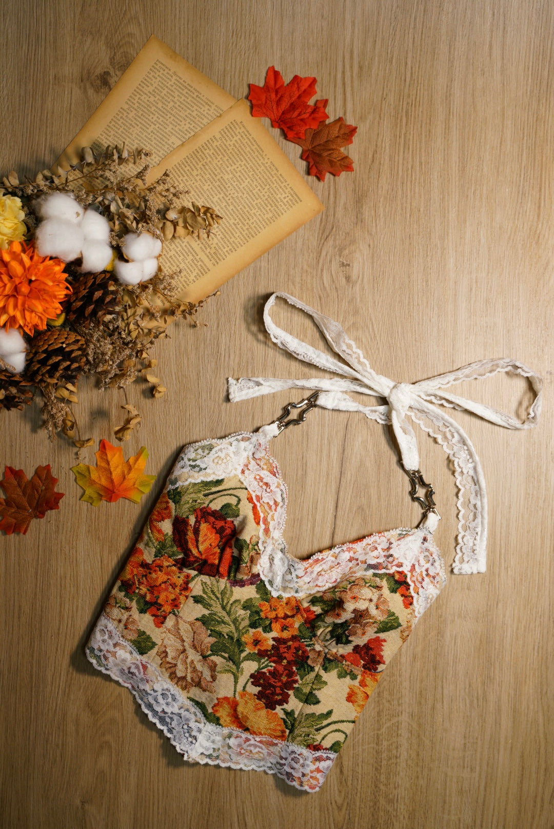 【Islet Homemade 1.0】 Floral fabric vest*Tie neck style