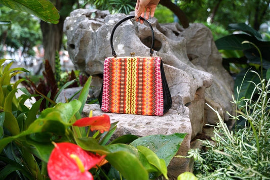 Non-branded // Rainbow colored fabric handbag