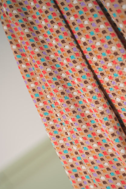 Colorful dotted mid-waist skirt + beige short-sleeved chiffon shirt