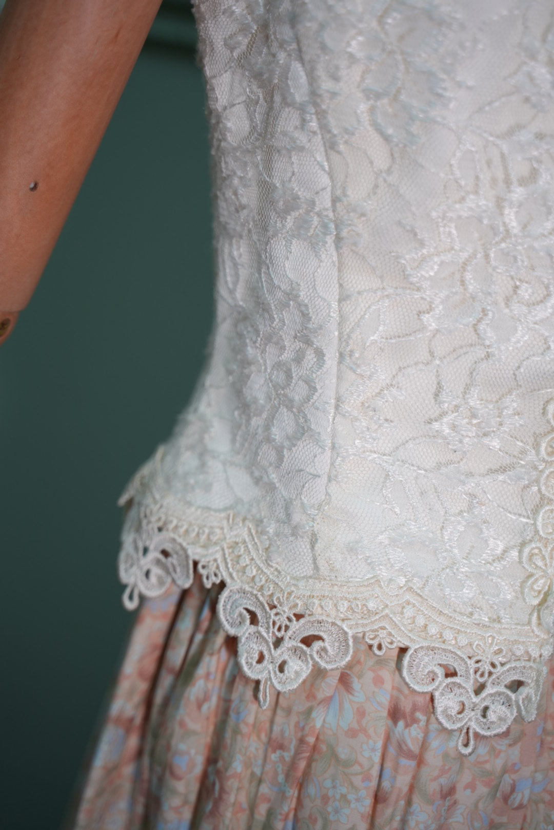 Heavy industry lace vest + light crushed floral skirt