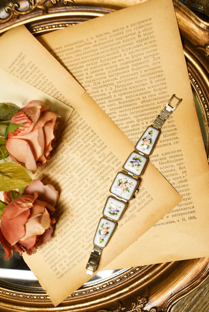 Russian-made, hand-painted floral mechanical watch.