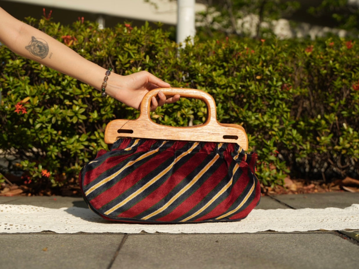 Non-branded // Velvet bag with wooden handle