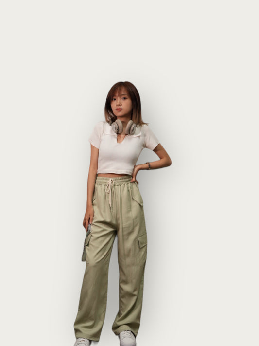 Pink green cargo pants wide-leg pants x overalls