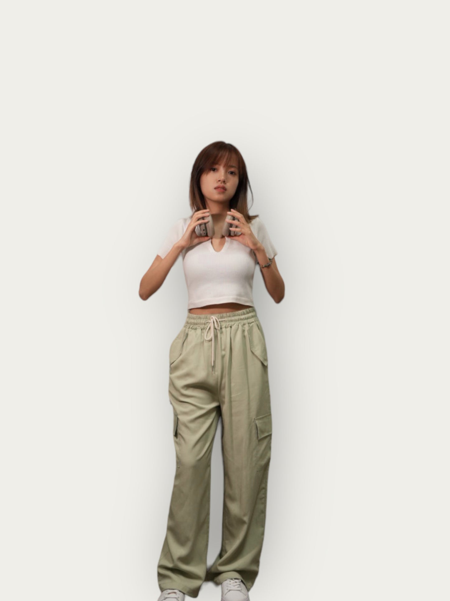 Pink green cargo pants wide-leg pants x overalls