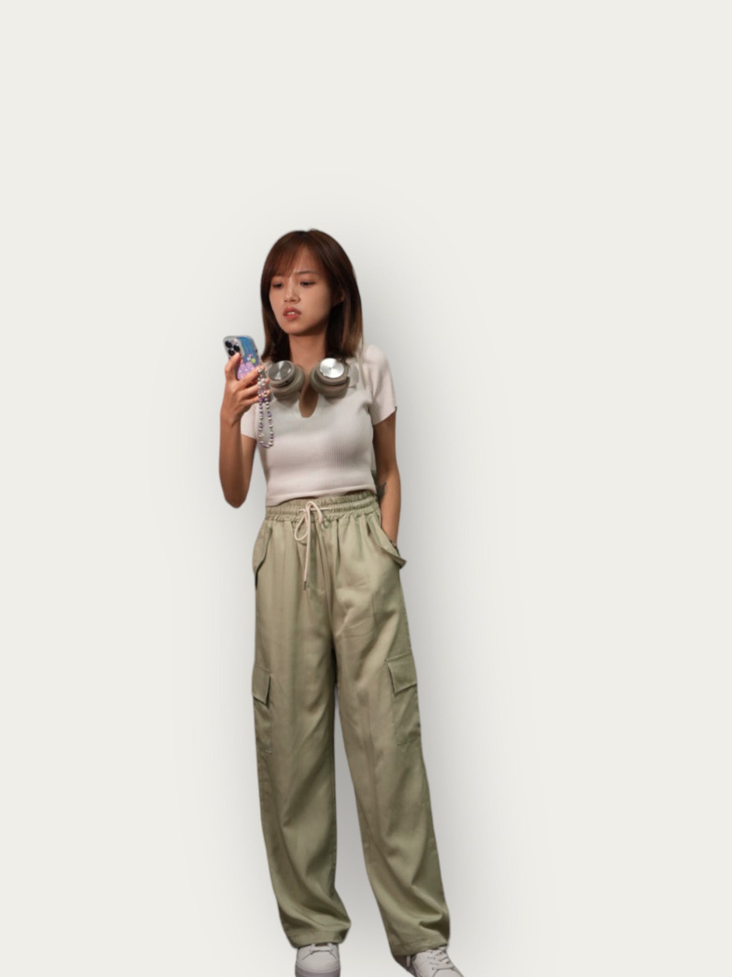 Pink green cargo pants wide-leg pants x overalls