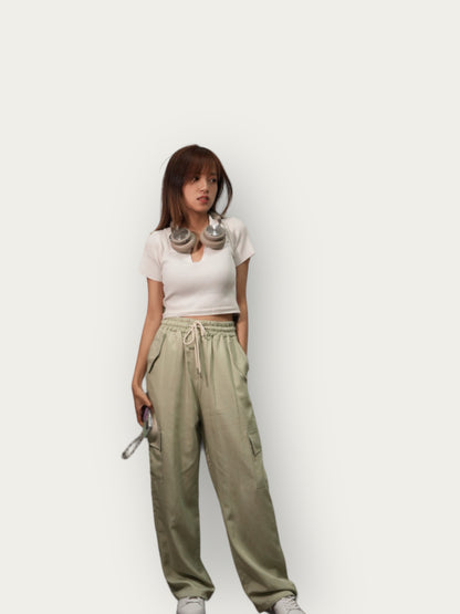 Pink green cargo pants wide-leg pants x overalls